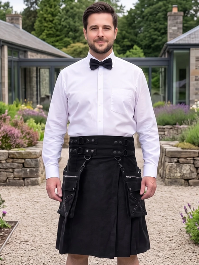 Casual Black Utility Kilt with Two Front Pockets