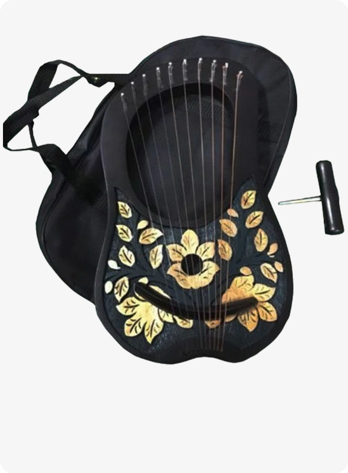 Custom Made Rosewood 10 String Golden Flower Lyre Harp