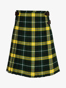 Green and yellow plaid kilt with a belt on a white background