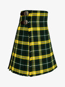 Green and yellow plaid kilt on a white background