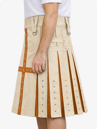Beige kilt with brown accents on a white background