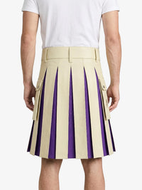 Beige Leather Kilt With Purple Pleats Back