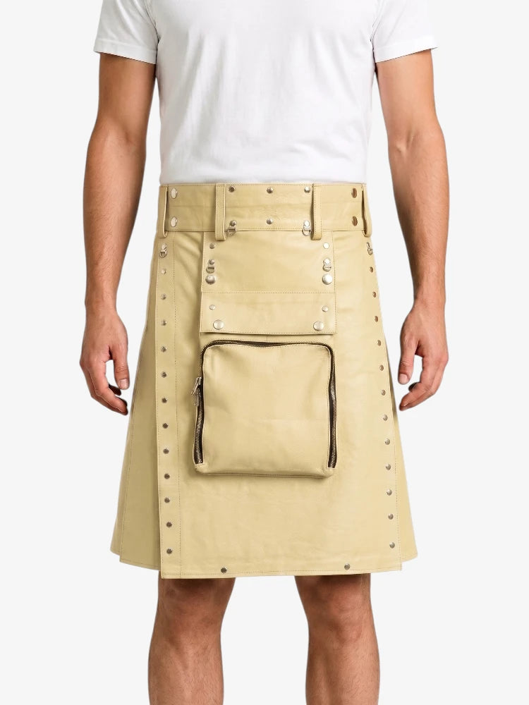 Beige Leather Utility Kilt