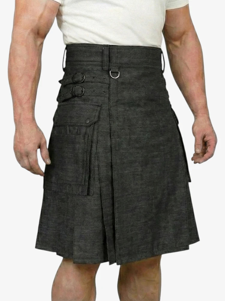 Black Denim Kilt with Snap Button