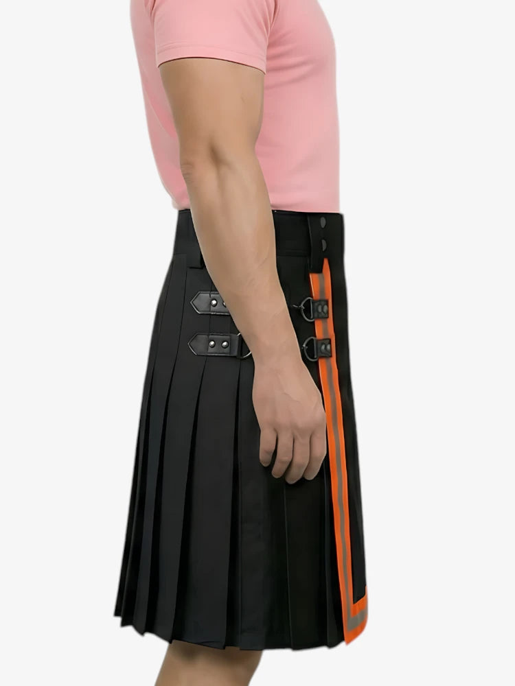 Black Firefighter Kilt With Orange Stripes