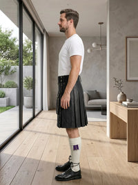 Black Leather Utility Kilt Left Side