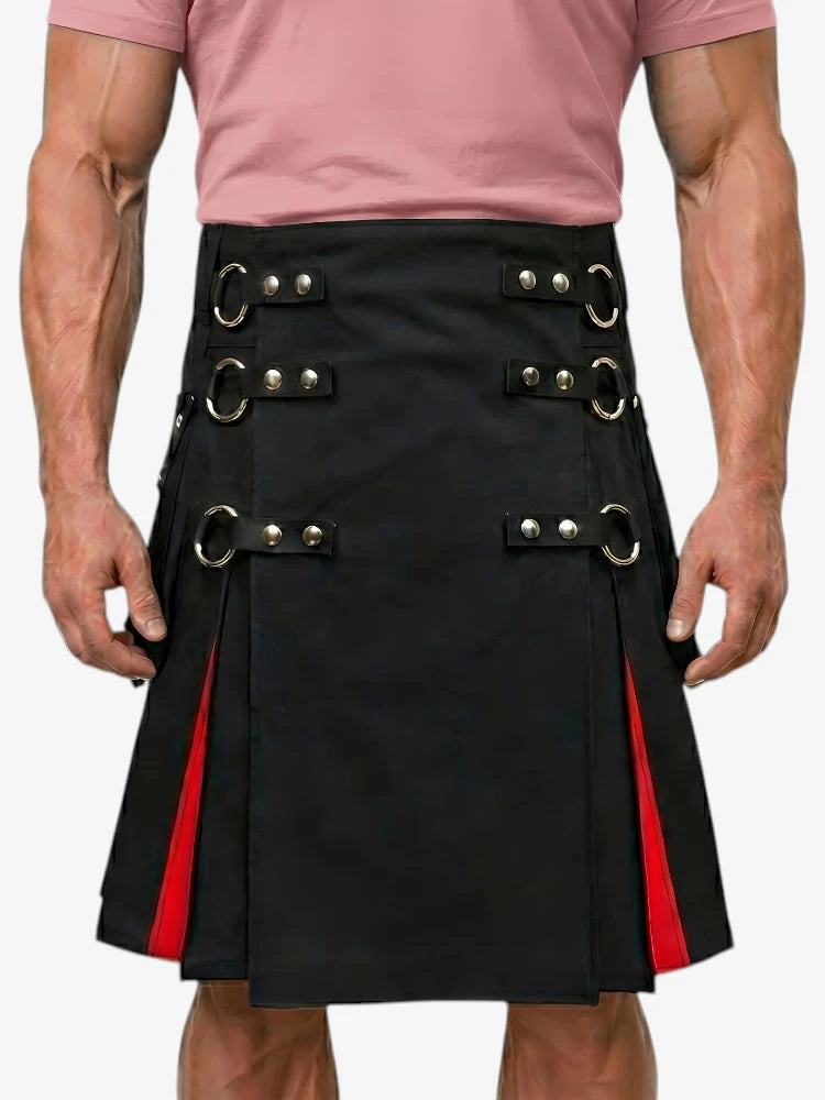 Black Rainbow Kilt with Metal Ring Straps