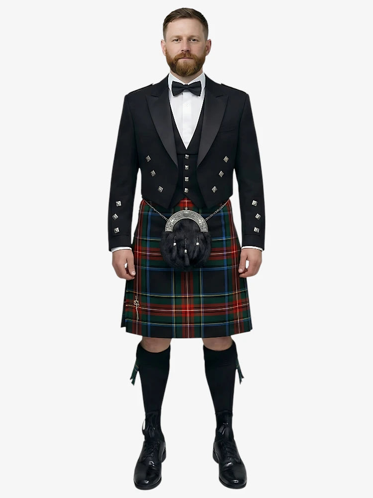Black Stewart Tartan Prince Charlie Kilt Outfit