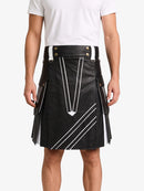 Black and White Leather Hybrid Utility Kilt