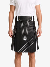Black and White Leather Hybrid Utility Kilt