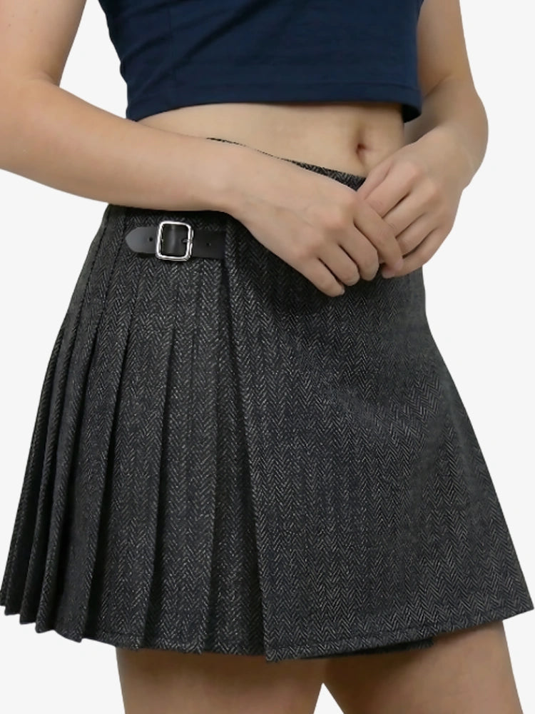 Casual Dark Grey Tweed Women Kilt