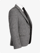 Gray herringbone blazer on a mannequin with a white background