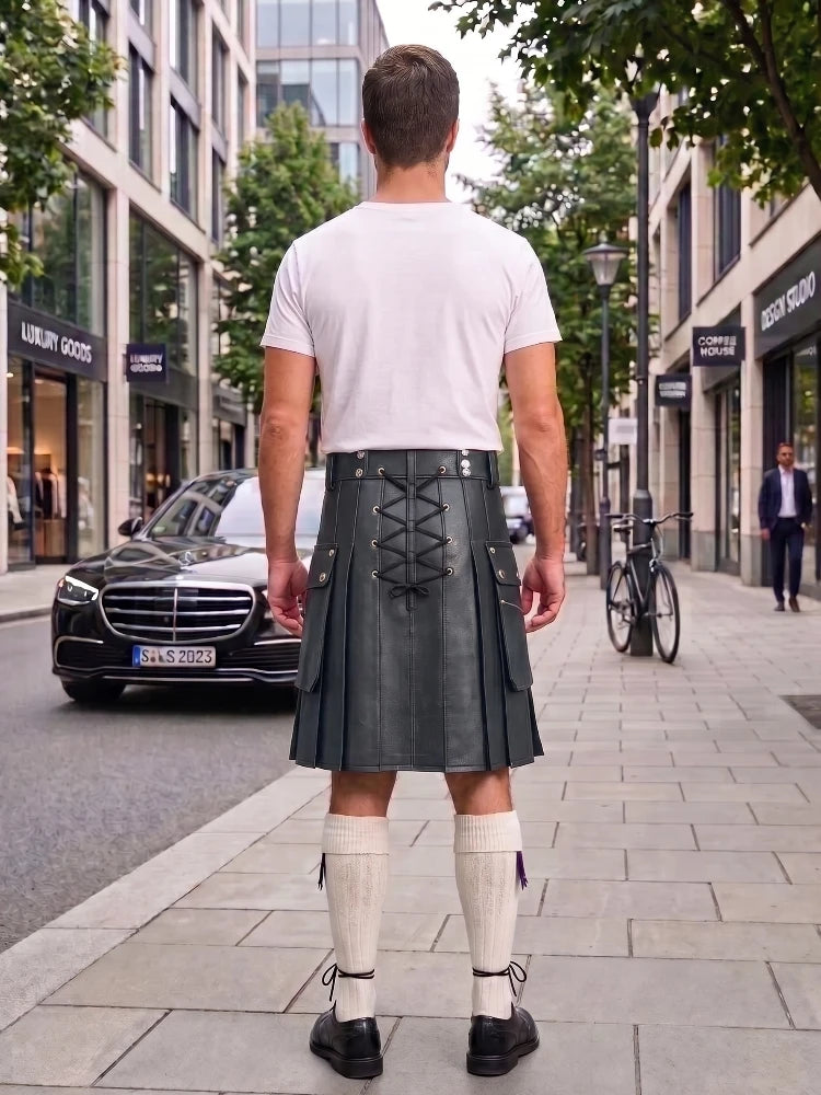 Charcoal Cow Leather Utility Kilts for Men