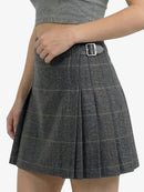 Gray checkered skirt with a belt on a white background