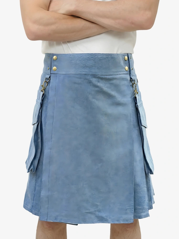 Custom Made Light Blue Denim Kilt