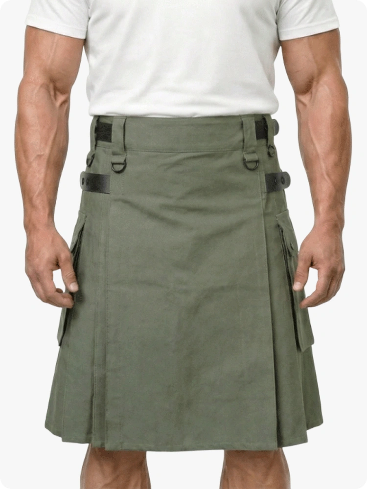 Custom Made Olive Green Cotton Utility Kilt