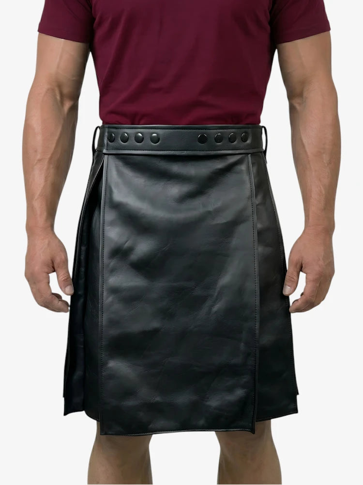 Custom Made Pleated Black Leather Kilt