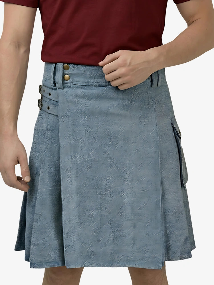 Custom Made Sky Blue Denim Kilt