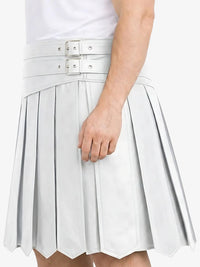 White pleated skirt with belt on a white background
