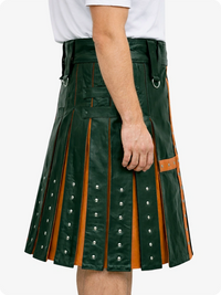 Dark Green and orange kilt with decorative elements on a white background