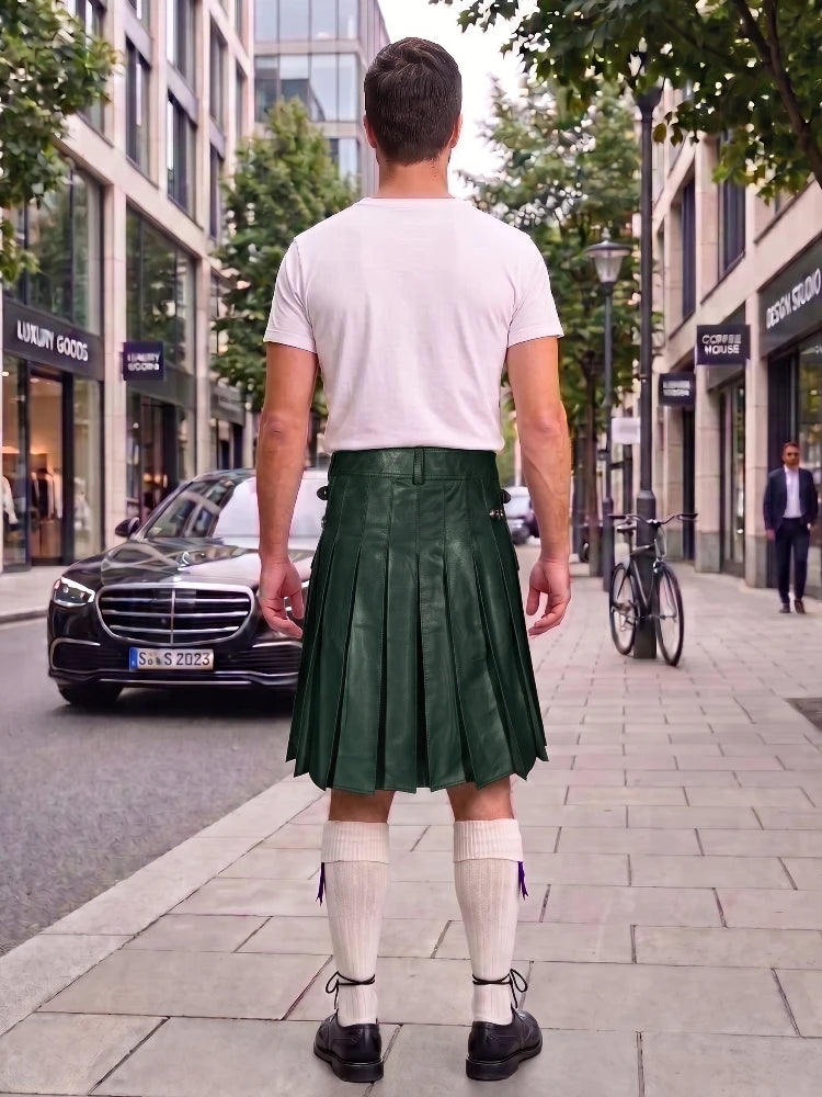Dark Green Leather Utility Kilt with Sporran