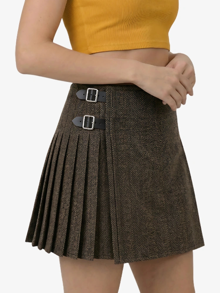 Dark Olive Green Women Tweed Kilt