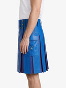Electric Blue Leather Kilt With Purple Pleats Left