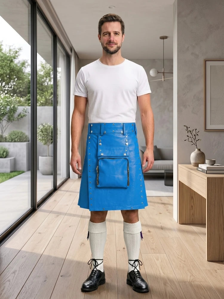 Electric Blue Leather Utility Kilt