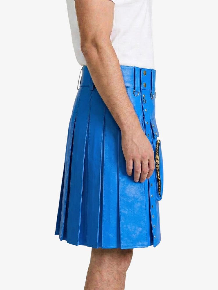 Electric Blue Leather Utility Kilt  Right