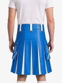 Electric Blue and White Leather Hybrid Utility Kilt