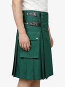 Green kilt with leather straps on a white background