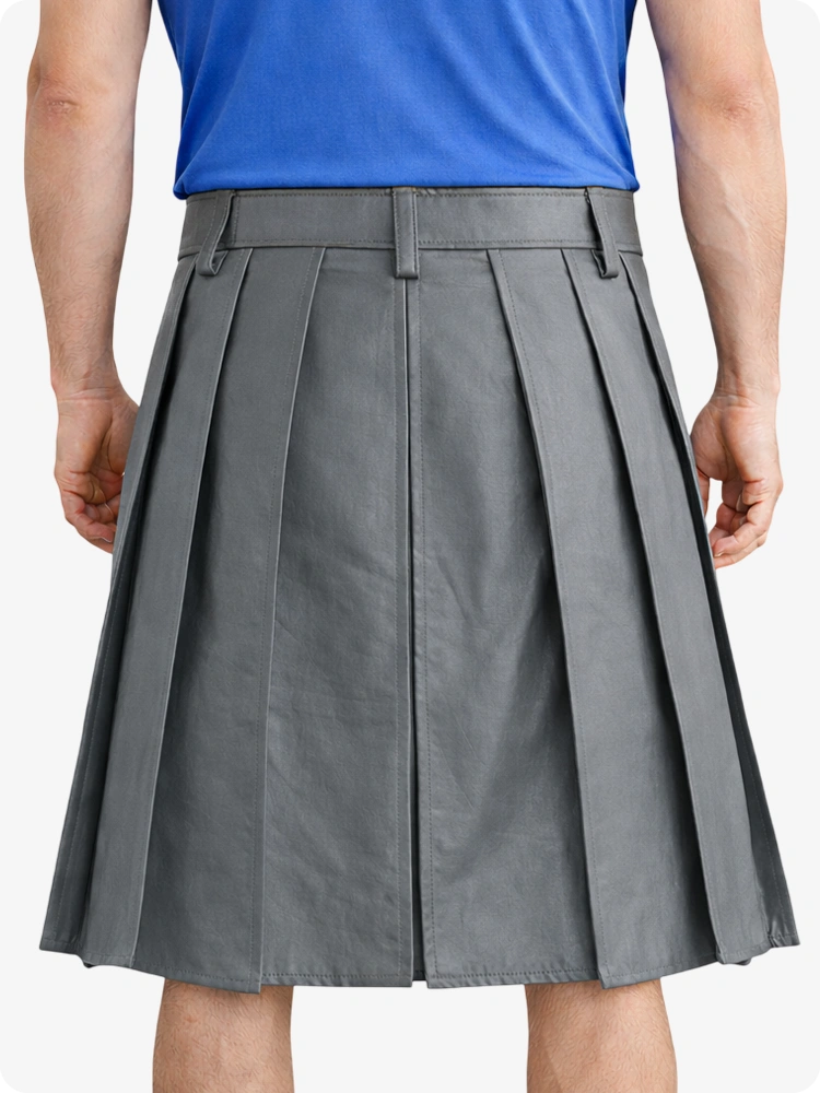 Grey Genuine Leather Utility Kilt with Studded Waistband