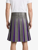Grey Leather Kilt With Purple Pleats Back