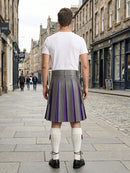 Grey Leather Kilt With Purple Pleats back Side