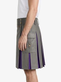 Grey Leather Kilt With Purple Pleats Left