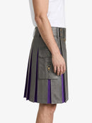 Grey Leather Kilt With Purple Pleats Right
