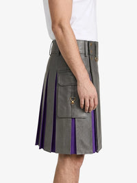 Grey Leather Kilt With Purple Pleats Right