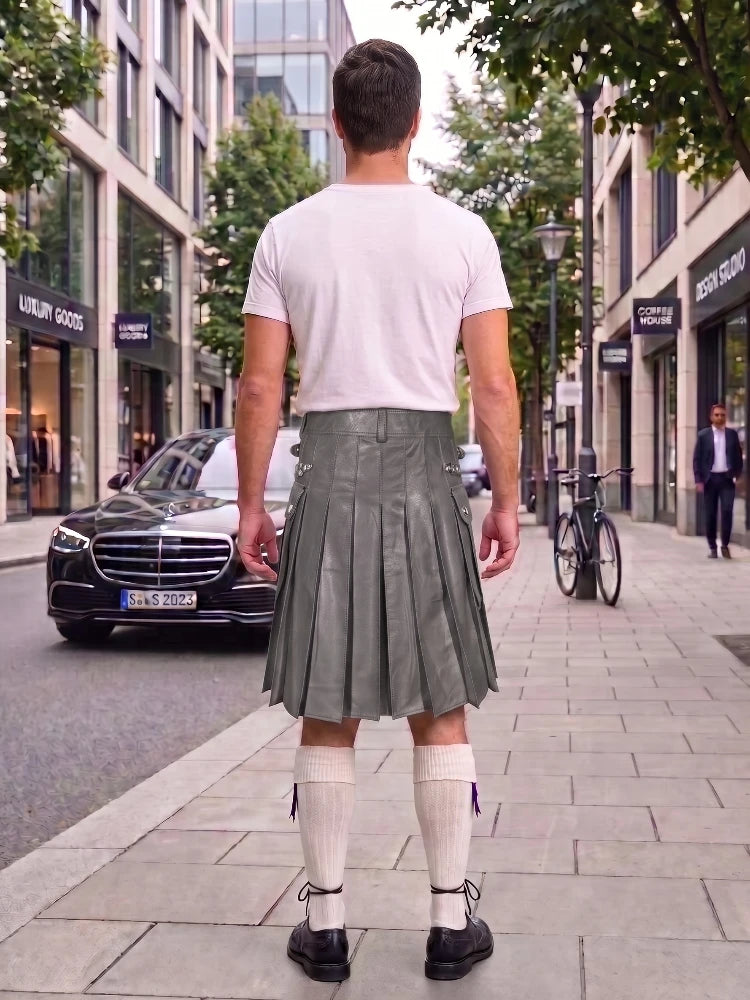 Grey Leather Utility Kilt with Sporran