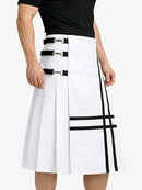 White skirt with black belt and strap design on a white background