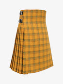 Yellow plaid kilt right side on a white background