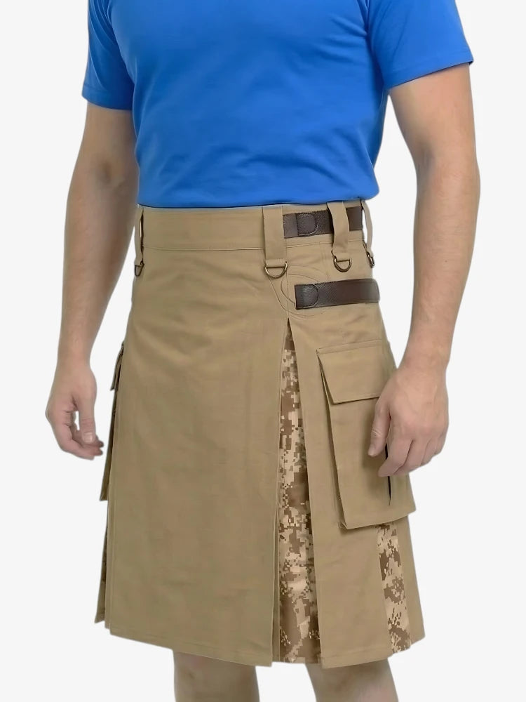 Khaki Hybrid Kilt with Desert Camo Pleats