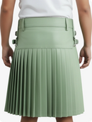 Light Green Leather Pleated Kilt with Belt Loops & Side Straps