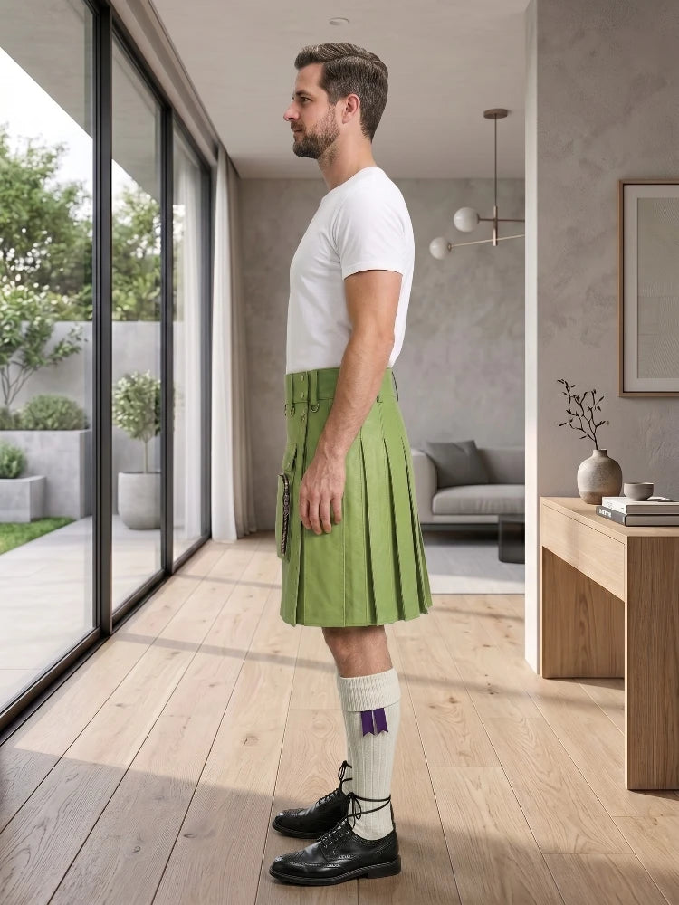 Light Green Leather Utility Kilt Left Side