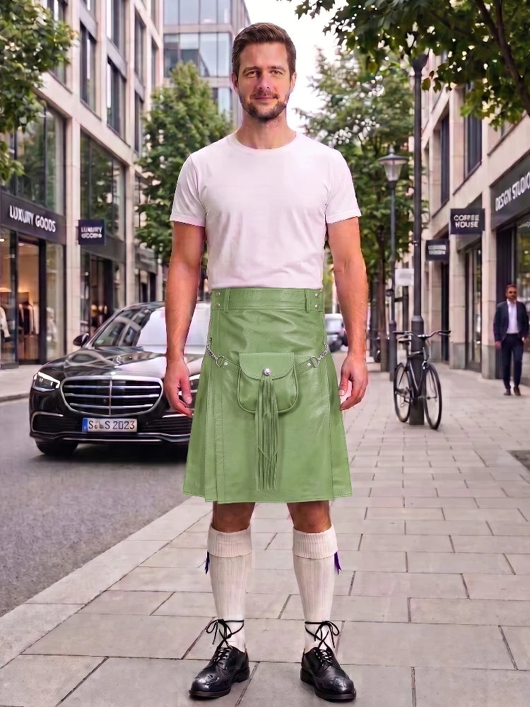 Light Green Leather Utility Kilt with Sporran