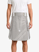Light Grey And White Leather Hybrid Utility Kilt