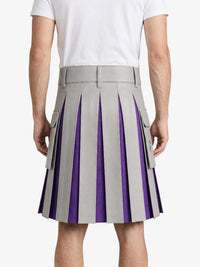 Light Grey Leather Kilt With Purple Pleats Back