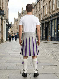 Light Grey Leather Kilt With Purple Pleats Back Side