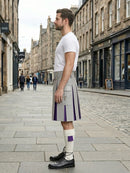 Light Grey Leather Kilt With Purple Pleats Left Side