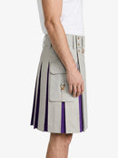 Light Grey Leather Kilt With Purple Pleats Right