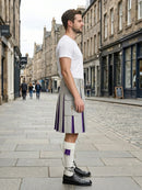 Light Grey Leather Kilt With Purple Pleats Right Side